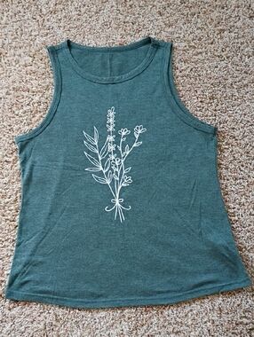 Women's Green Floral Graphic Tank Top